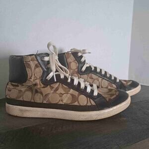 Coach Brown Ellis High-Top Lace-Up Signature Canvas Sneakers